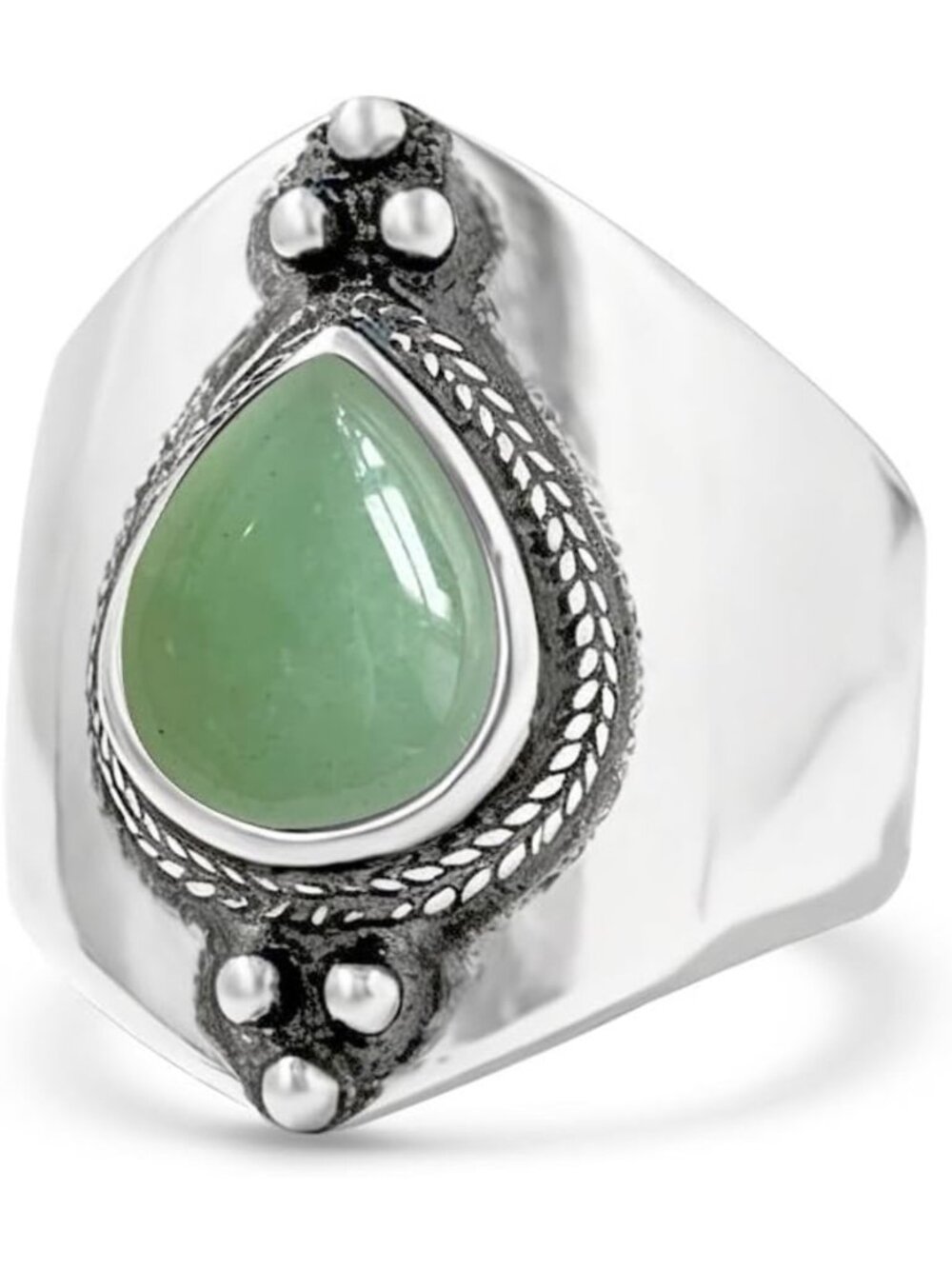 Natural Waterdrop Stone Wide Band Ring | Sterling Silver Teardrop Crystal Quartz